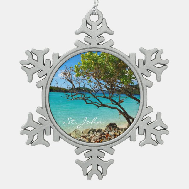 St. John Cinnamon Bay Pewter Snowflake Ornament (Vorderseite)