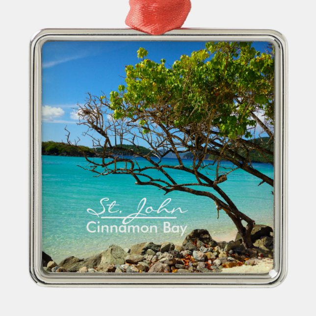 St John Cinnamon Bay Silver Frame Ornament Aus Metall (Vorne)