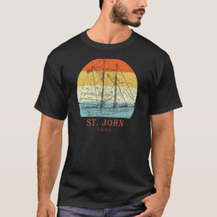 St John Usvi Vintag Retro Blueprint Sailboat Vaca T-Shirt