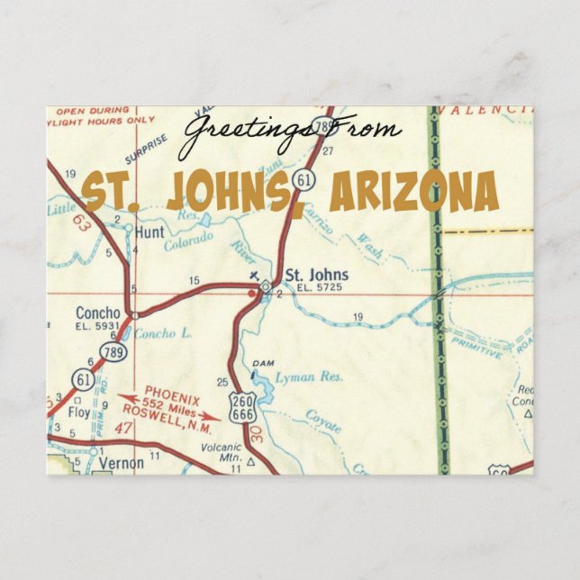 St. Johns Arizona Vintage Karte (Vorderseite)