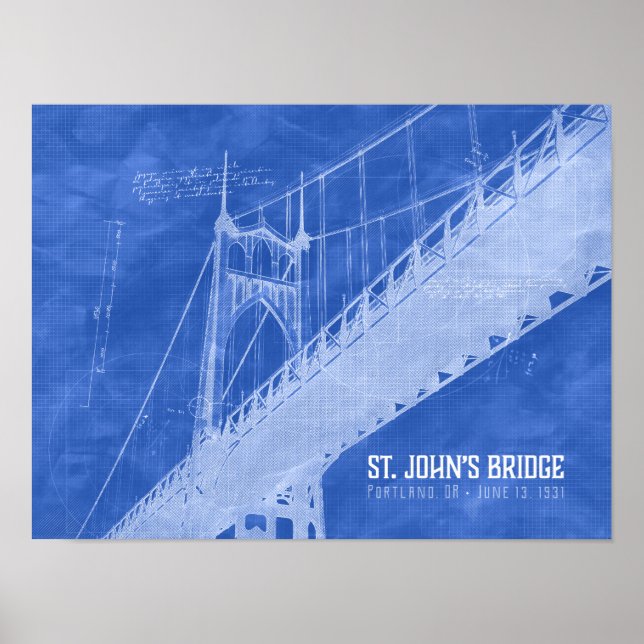 St. John's Bridge Architectural Blueprint Art Poster (Vorne)