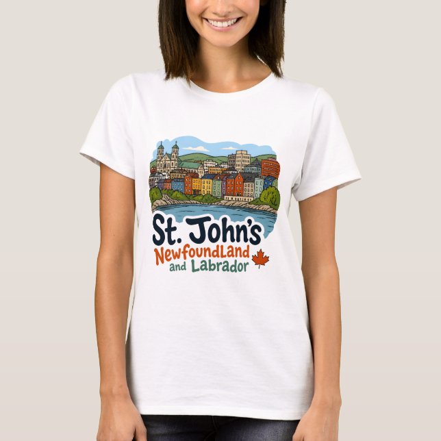 St John's Neufundland Hübsche Skyline T-Shirt (Vorderseite)