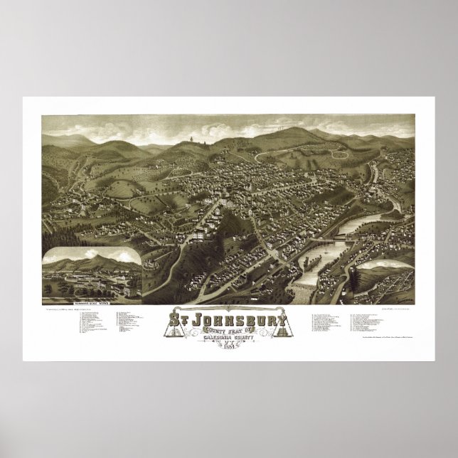 St. Johnsbury, VT Panorama Karte - 1884 Poster (Vorne)