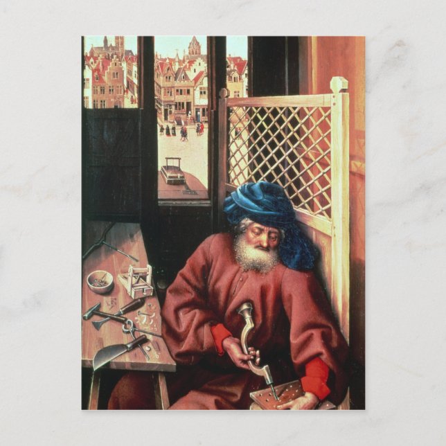 St. Joseph als mittelalterlicher Carpenter Postkarte (Vorderseite)