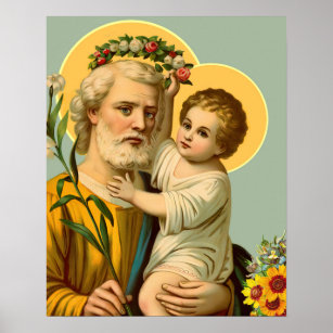 St Joseph and Child Jesus w Crown Blume Poster