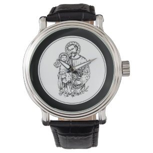 St. Joseph bete für uns Schwarz, Weiß, Katholisch Armbanduhr