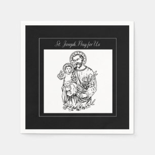 St. Joseph bete für uns Schwarz, Weiß, Katholisch Serviette