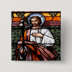 St Joseph beten für uns - Buntglasfenster Button