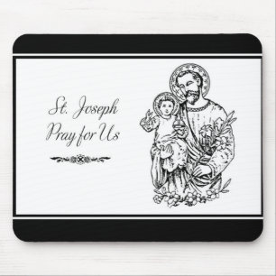 St. Joseph betet für uns Schwarz, Weiß, Katholik Mousepad