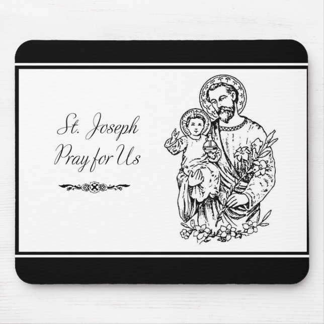 St. Joseph betet für uns Schwarz, Weiß, Katholik Mousepad (Vorne)