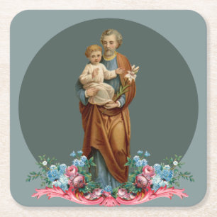 ST. JOSEPH CATHOLIC RELIGIOUS ROUND PAPIER UNTERSE RECHTECKIGER PAPPUNTERSETZER