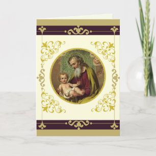 St. Joseph & Child Jesus Decorative Gold Karte