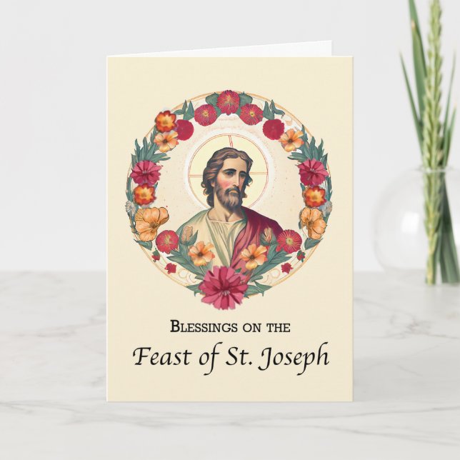 St. Joseph Day Segings in Circle Wreath-Blume Karte (Vorderseite)