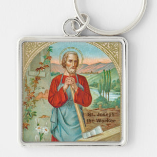 St. Joseph der Arbeiter (BK 31) Quadratisches Meta Schlüsselanhänger