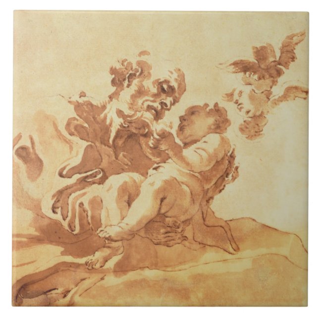 St Joseph, der das Christus-Kind verehrt (Stift, Fliese (Vorderseite)