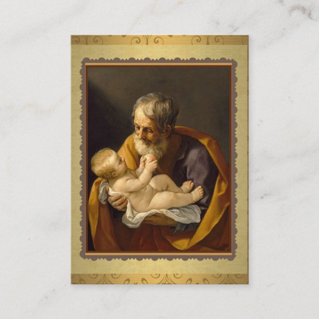 St Joseph, der das Gebet Baby Jesuss Memorare hält Visitenkarte (Vorderseite)