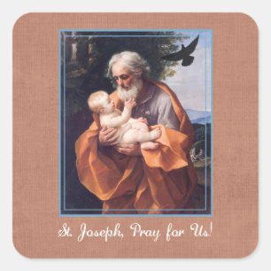 St. Joseph Feiertag mit Jesuskind Quadratischer Aufkleber