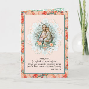 St. Joseph Jesus religiöse Florale Pfirsich Vintag Karte