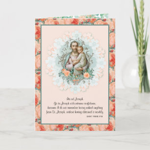 St. Joseph Jesus Religious Floral Peach Vintag Karte