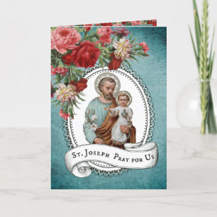 St. Joseph Jesus Rote Rosen Memorare Gebet Karte