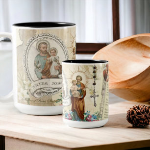 St. Joseph Jesus Vintag-katholische Gebet-Memorare Zweifarbige Tasse