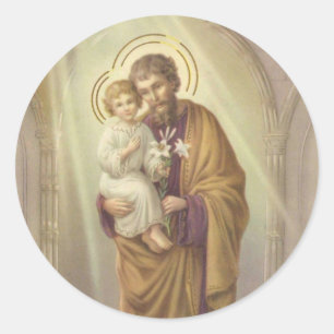 St. Joseph, Jesuskind, Lilien Vintage Runder Aufkleber