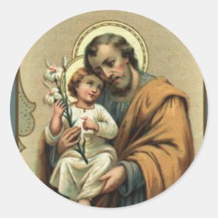 St. Joseph, Jesuskind, Lilien Vintage Runder Aufkleber