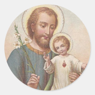 St. Joseph, Kind Jesus, Lily Vintag Runder Aufkleber