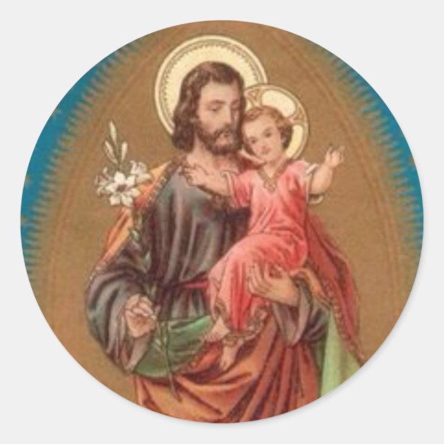 St. Joseph, Kind Jesus, Lily Vintag Runder Aufkleber (Vorderseite)