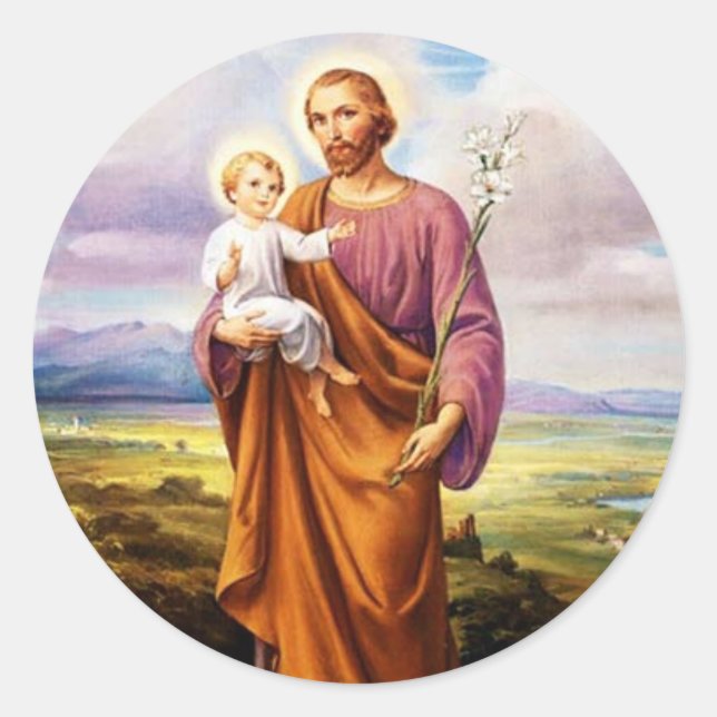 St. Joseph, Kind Jesus, Lily Vintag Runder Aufkleber (Vorderseite)