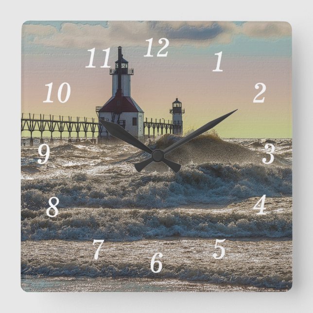 St. Joseph Lighthouse Painterly Square Wall Clock Quadratische Wanduhr (Vorderseite)