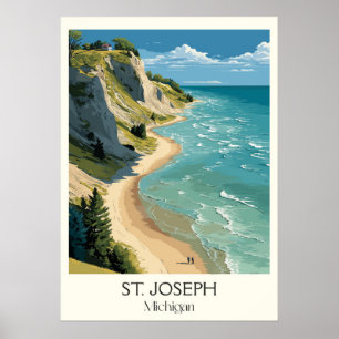 St. Joseph Michigan Vintager Bluff Beach Art Poster