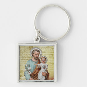 St Joseph mit Baby-Jesus-religiösem Vintagem Schlüsselanhänger