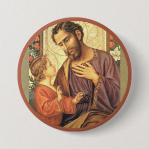 St Joseph mit Christus-Kinderjesus-Rosen Button