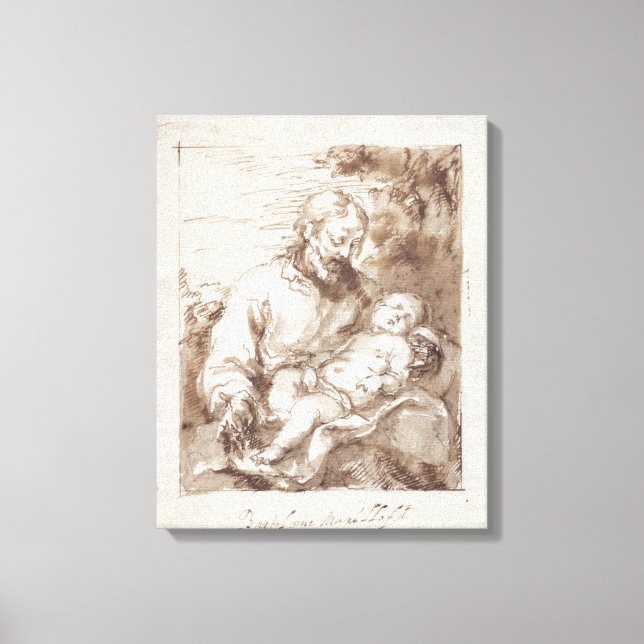 St. Joseph mit dem schlafenden Christkind (Stift & Leinwanddruck (Vorderseite)