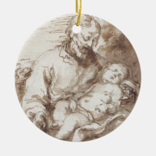 St Joseph mit dem schlafenden Christus-Kind (Stift Keramikornament