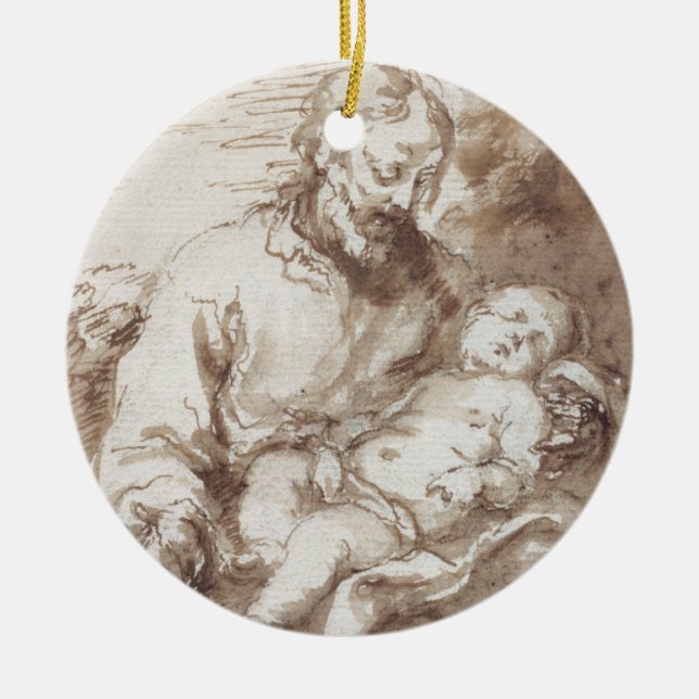 St Joseph mit dem schlafenden Christus-Kind (Stift Keramikornament (Vorne)