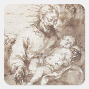 St Joseph mit dem schlafenden Christus-Kind (Stift Quadratischer Aufkleber