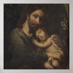 St. Joseph mit einem schlafenden Jesus Poster