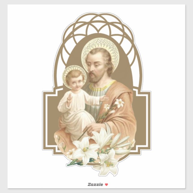 St. Joseph mit Kind Jesus Lilies Aufkleber (Blatt)