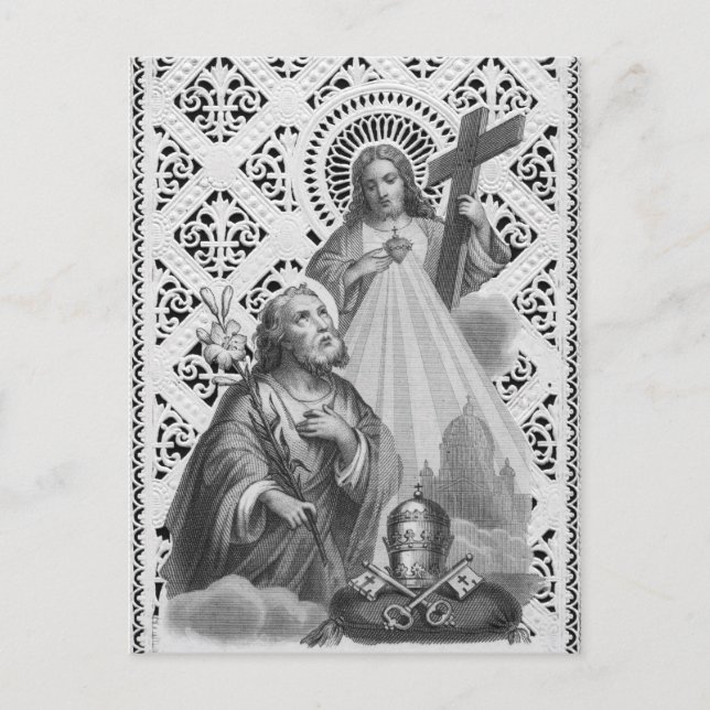 St. Joseph, Papalsymbole und SHJ (Detail; LT 02) Postkarte (Vorderseite)