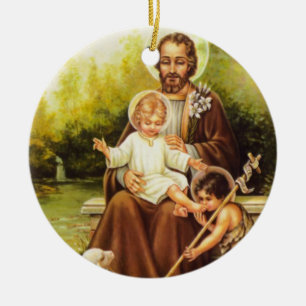 St Joseph /St. Doppelte mit Seiten versehene Keramik Ornament
