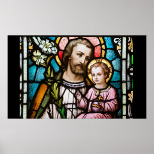 St. Joseph Stains Glass Religious Jesus Poster