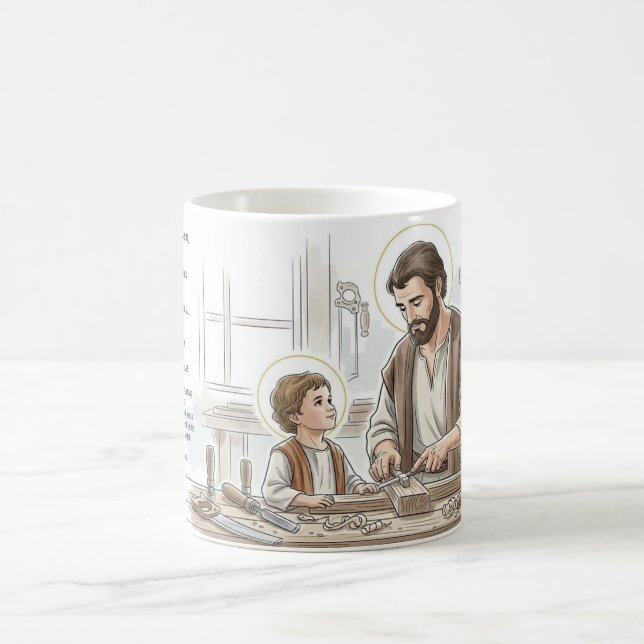 St Joseph the Worker and Child Jesus, Catholic Mug Kaffeetasse (Mittel)