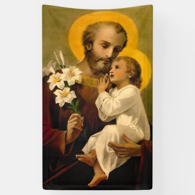 St. Joseph und Kind Jesus katholische Heilige Prin Banner (Vertikal)