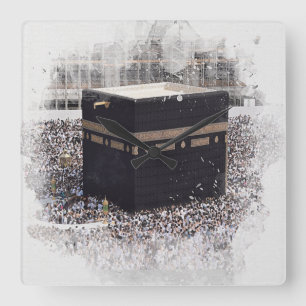St. Kaaba, Masjid Al Haram, Aquarellbilder Quadratische Wanduhr