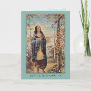 St. Kateri Tekakwitha Indianer mit Rosary Cross Dankeskarte