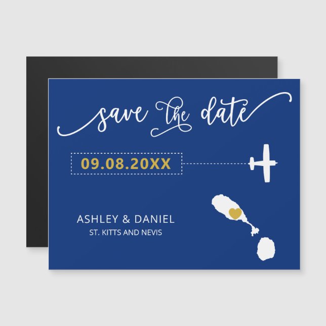 St. Kitts and Nevis Wedding Save the Date Card, Magneteinladung (Vorne/Hinten)
