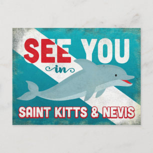 St. Kitts & Nevis Dolphin - Retro Vintage Travel Postkarte