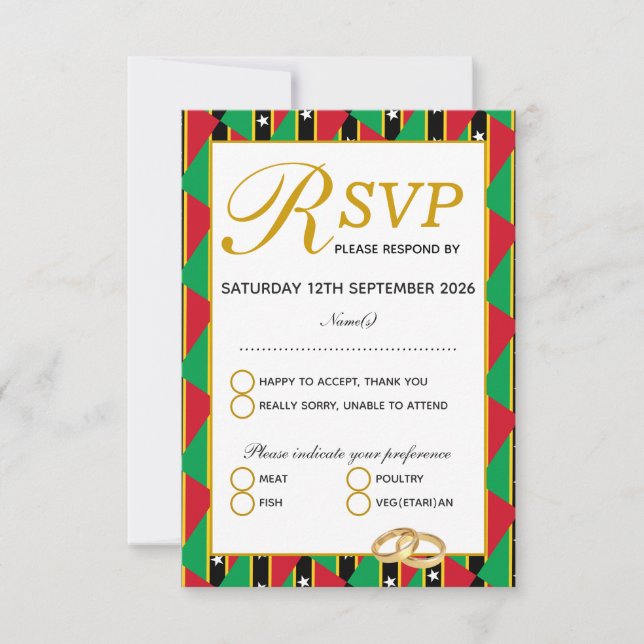 ST KITTS NEVIS Wedding RSVP Response Card (Vorderseite)